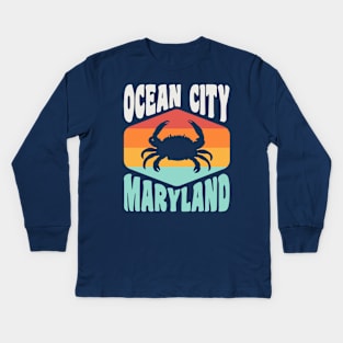 Ocean City Maryland Beach Vacation Crab Retro Kids Long Sleeve T-Shirt